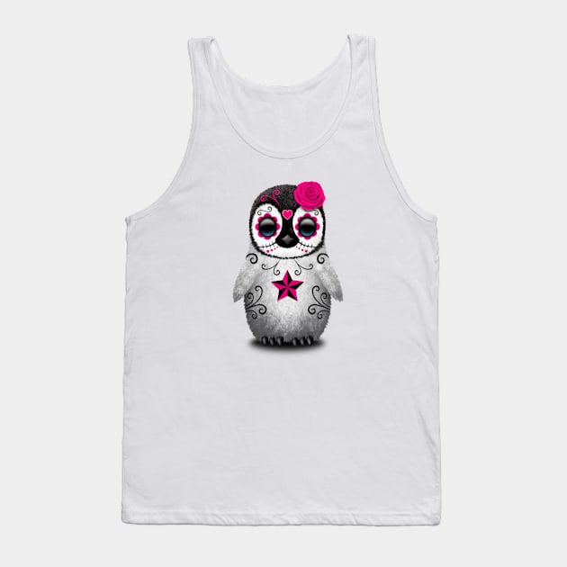 Pink Day of the Dead Sugar Skull Penguin Tank Top by jeffbartels